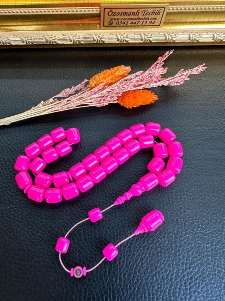 Basık Model Neon Pembe Renk Eski Alman Katalin Tesbih