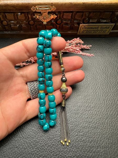 Basık Model Turkuaz Taşı Doğal Taş Tesbih