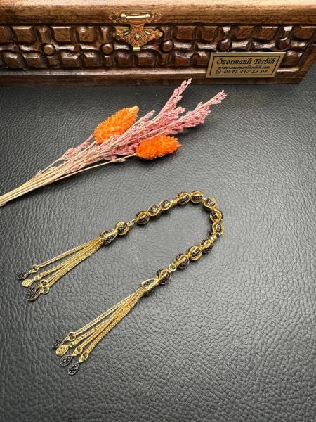 Gold Renk Özel Tasarım Zaza Gümüş Tesbih