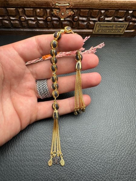 Gold Renk Özel Tasarım Zaza Gümüş Tesbih