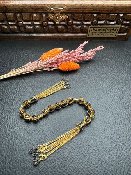 Gold Renk Özel Tasarım Zaza Gümüş Tesbih