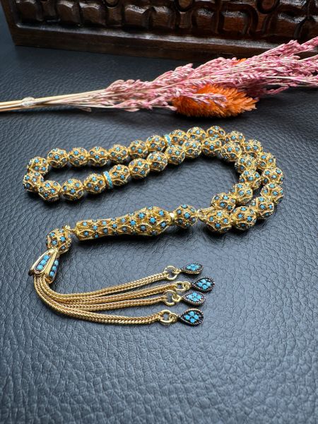 Gold Renk Özel Tasarım Gümüş Tesbih