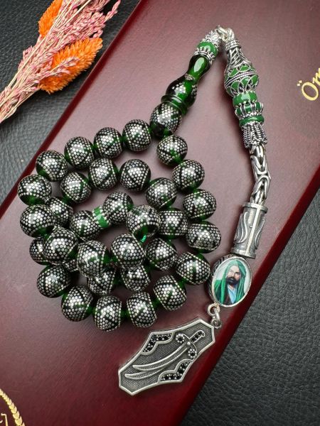 Küre Model Gümüş İşlemeli Ateş Kehribar Tesbih