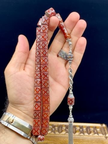 Kesme Model 925 Ayar Gümüş İşlemeli Kuka Tesbih