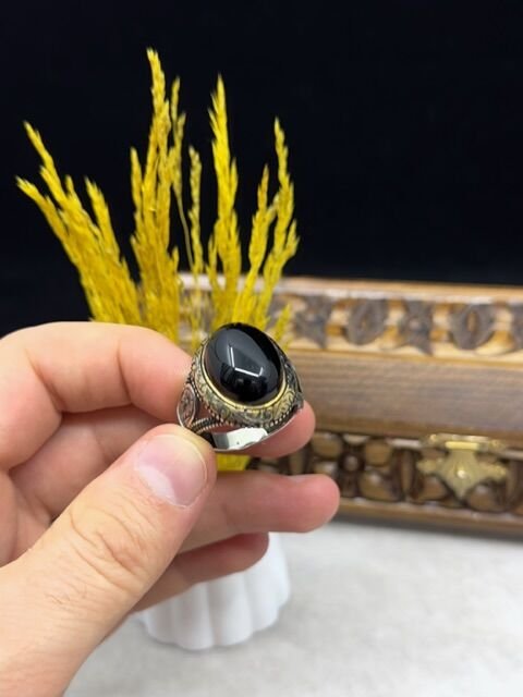 Siyah 925 Ayar Gümüş Erkek Yüzük