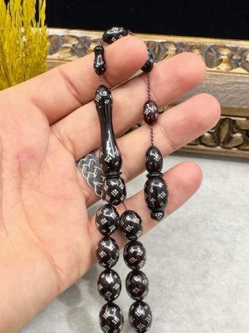 Badem Model 925 Ayar Gümüş İşlemeli Kuka Tesbih