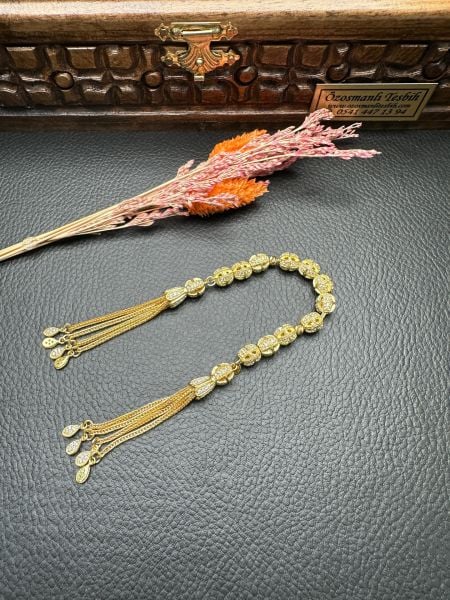 Gold Renk Özel Tasarım Zaza Gümüş Tesbih