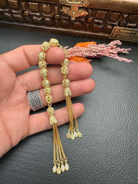 Gold Renk Özel Tasarım Zaza Gümüş Tesbih