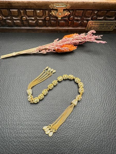 Gold Renk Özel Tasarım Zaza Gümüş Tesbih