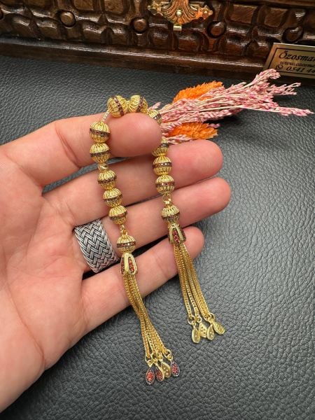 Gold Renk Özel Tasarım Zaza Gümüş Tesbih