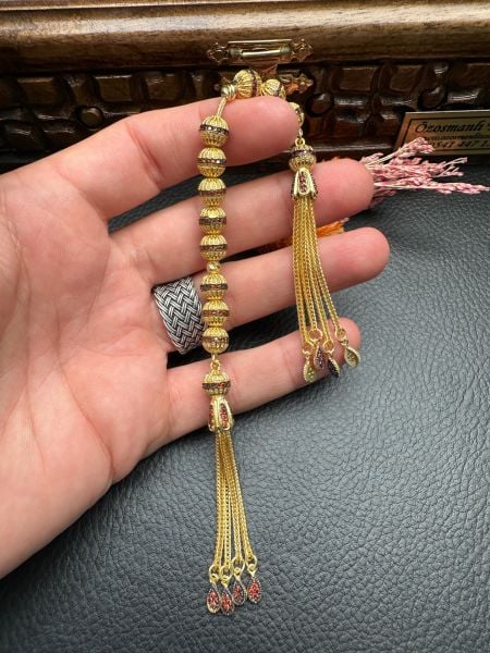 Gold Renk Özel Tasarım Zaza Gümüş Tesbih