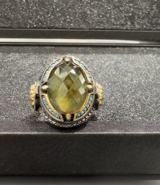 Kalem İşçilikli Zultanit Taşı 925 Ayar Gümüş Erkek Yüzük