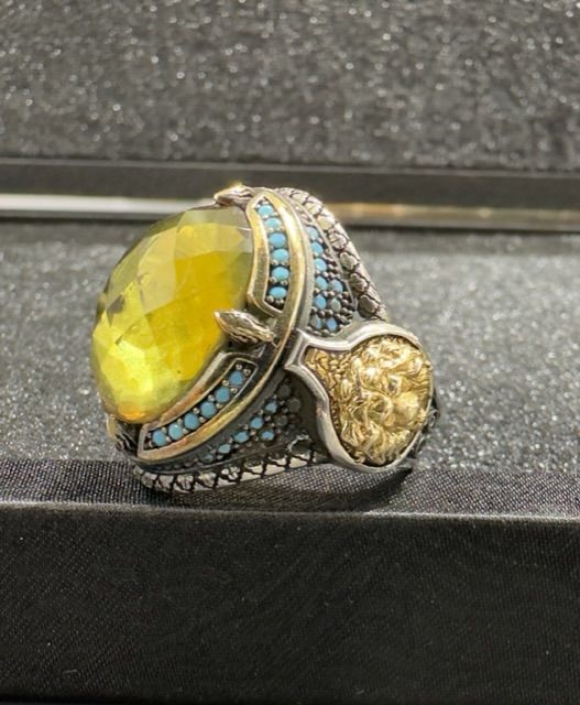 Kalem İşçilikli Zultanit Taşı 925 Ayar Gümüş Erkek Yüzük