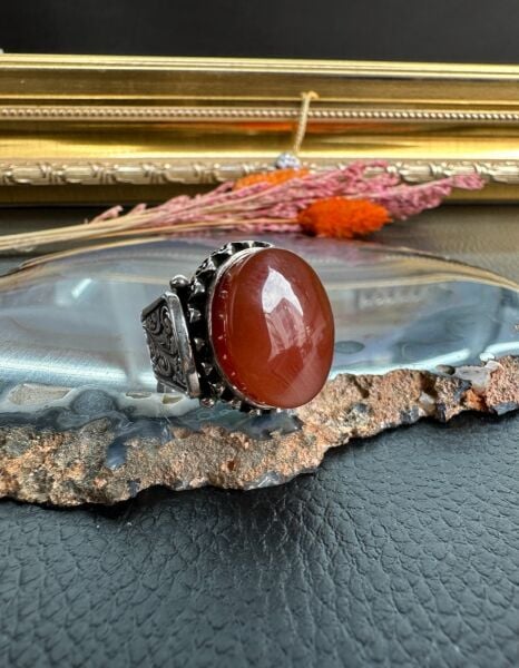 Özel Tasarım Akik Taşlı 925 Ayar Gümüş Erkek Yüzük