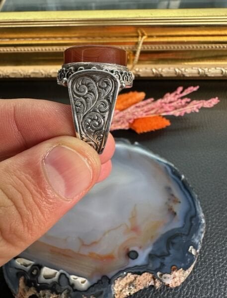 Özel Tasarım Akik Taşlı 925 Ayar Gümüş Erkek Yüzük