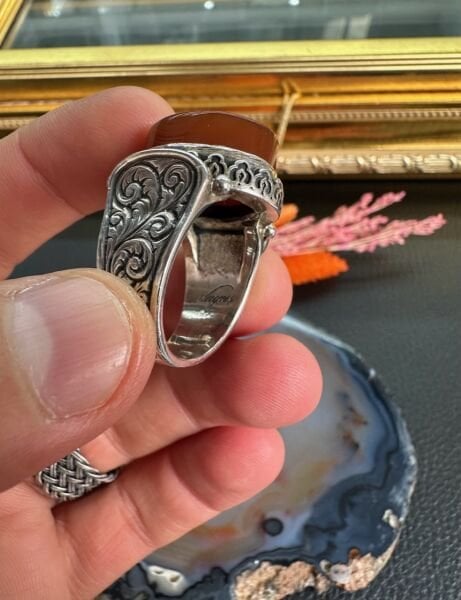 Özel Tasarım Akik Taşlı 925 Ayar Gümüş Erkek Yüzük