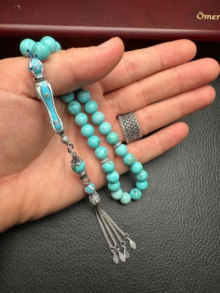 Küre Model Orijnal Doğal Turkuaz Taşı Tesbih