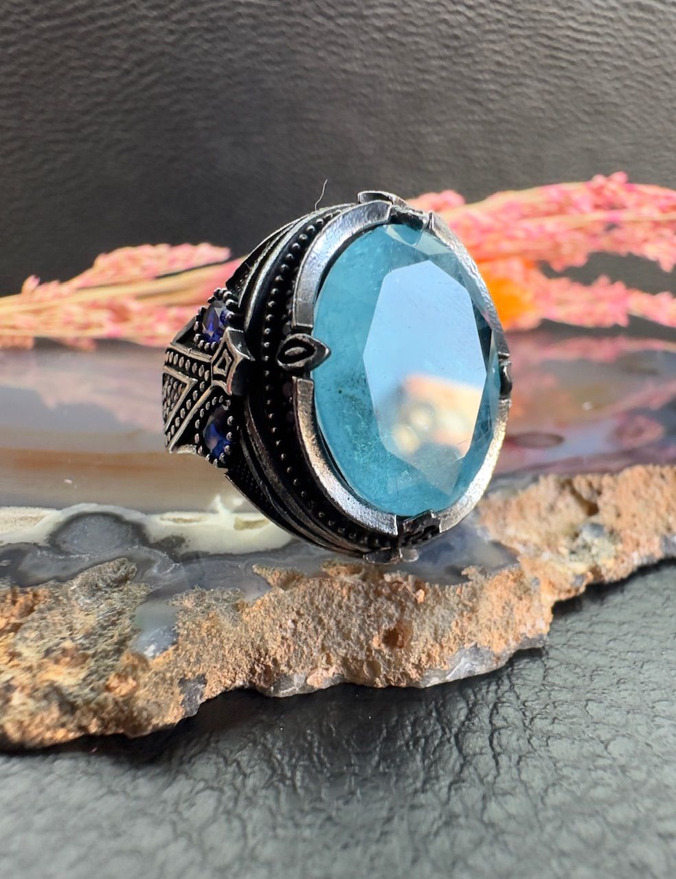 Akuamarin Taşlı Gümüş Yüzük