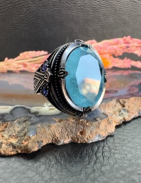 Akuamarin Taşlı Gümüş Yüzük