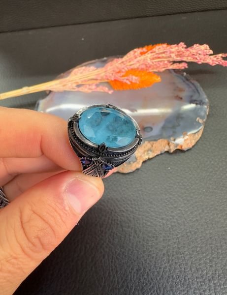 Akuamarin Taşlı Gümüş Yüzük