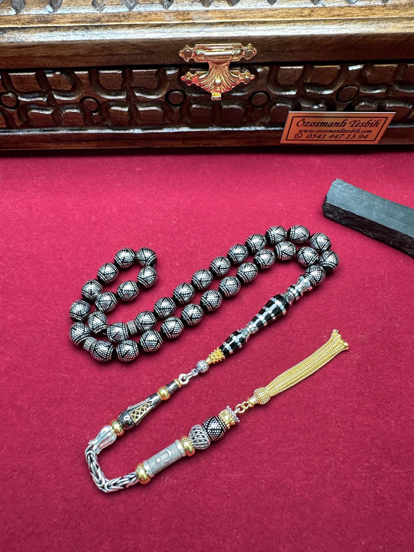 Beyzi Model Gümüş İşlemeli Erzurum Oltu Taşı Tesbih