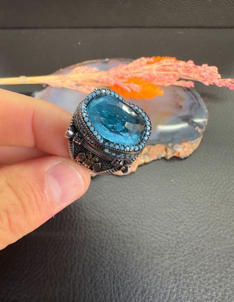 Akuamarin Taşlı Gümüş Yüzük