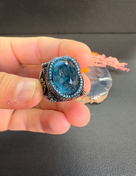 Akuamarin Taşlı Gümüş Yüzük