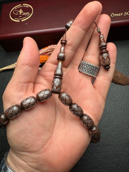 Kapsül Model Maskot Gümüş  İşlemeli Kuka Tesbih