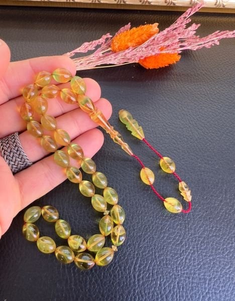 Beyzi Model Yeşil Hareli  Ateş Kehribar Tesbih