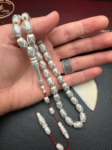 Kapsül Model Gümüş İşlemeli Sistemli Fildişi Tesbih