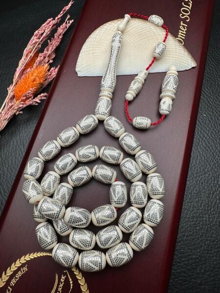 Kapsül Model Gümüş İşlemeli Sistemli Fildişi Tesbih