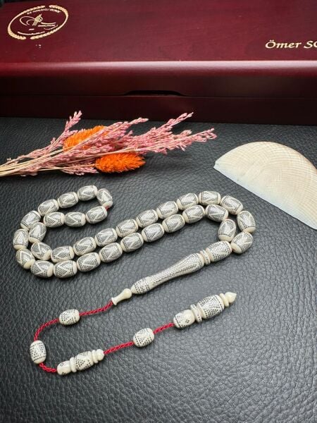 Kapsül Model Gümüş İşlemeli Sistemli Fildişi Tesbih