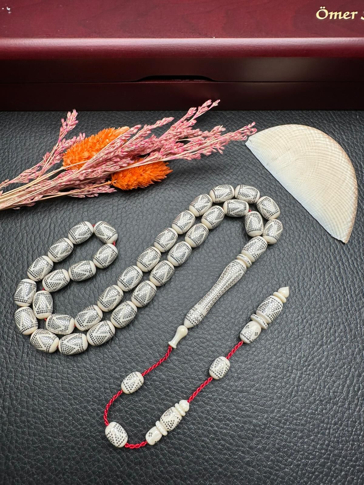 Kapsül Model Gümüş İşlemeli Sistemli Fildişi Tesbih